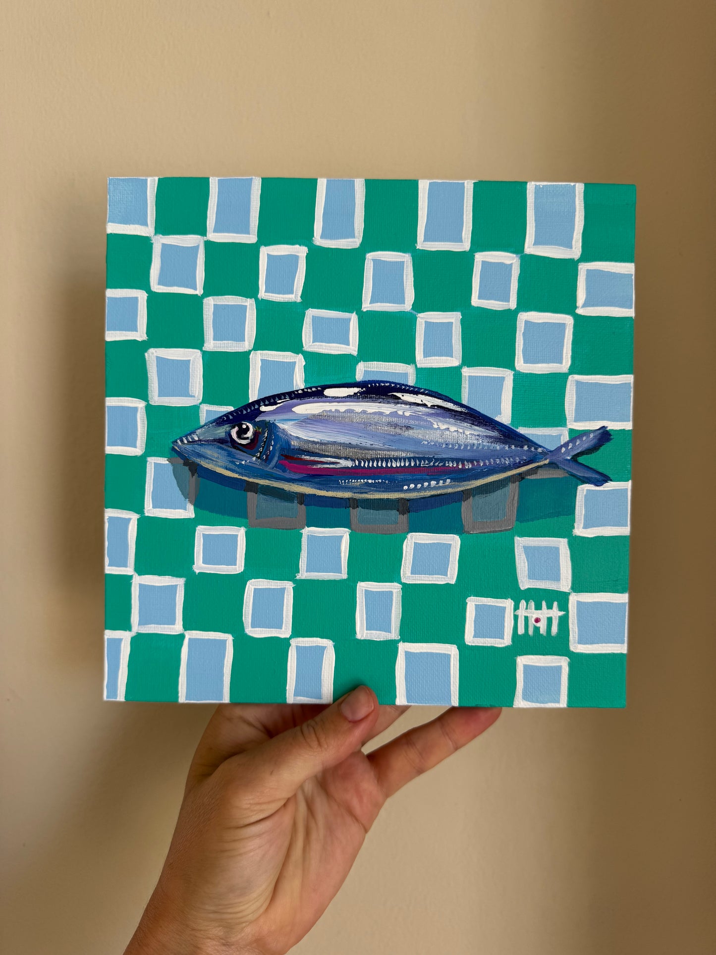 Blue and green checkerboard mini